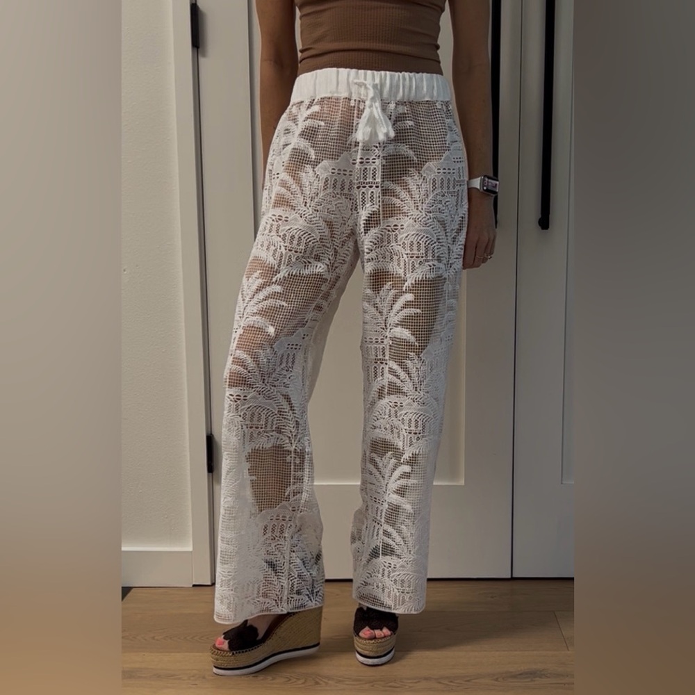 Surf Gypsy White Crochet Wide-Leg Cover-Up Pants